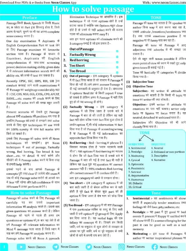 Reading Comprehension Vol-I | How to Master Passage by Neon Classes – Complete Guide for SSC, Banking & Other Competitive Exams